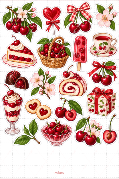 Vişne Sour Cherry Sticker Seti Meyve Temalı Dekoratif 2'li Etiket