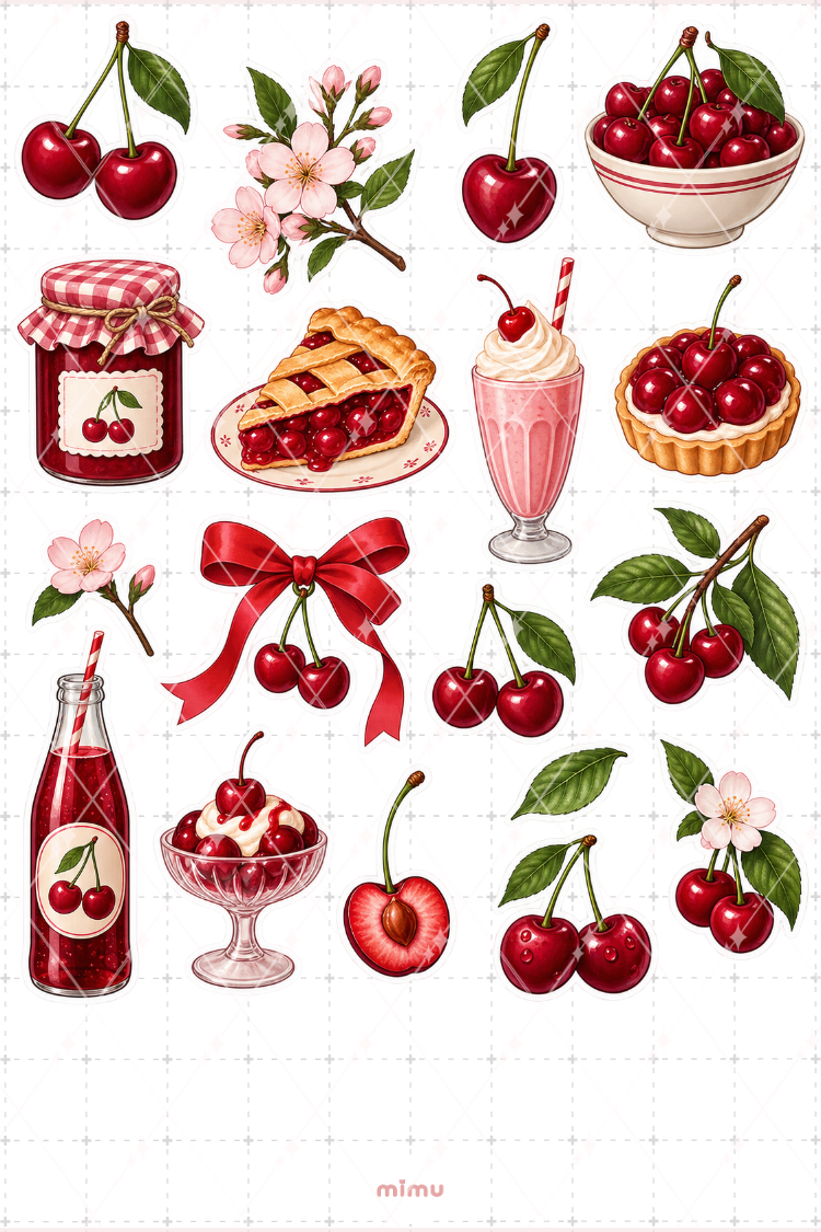 Vişne Sour Cherry Sticker Seti Meyve Temalı Dekoratif 2'li Etiket - 2