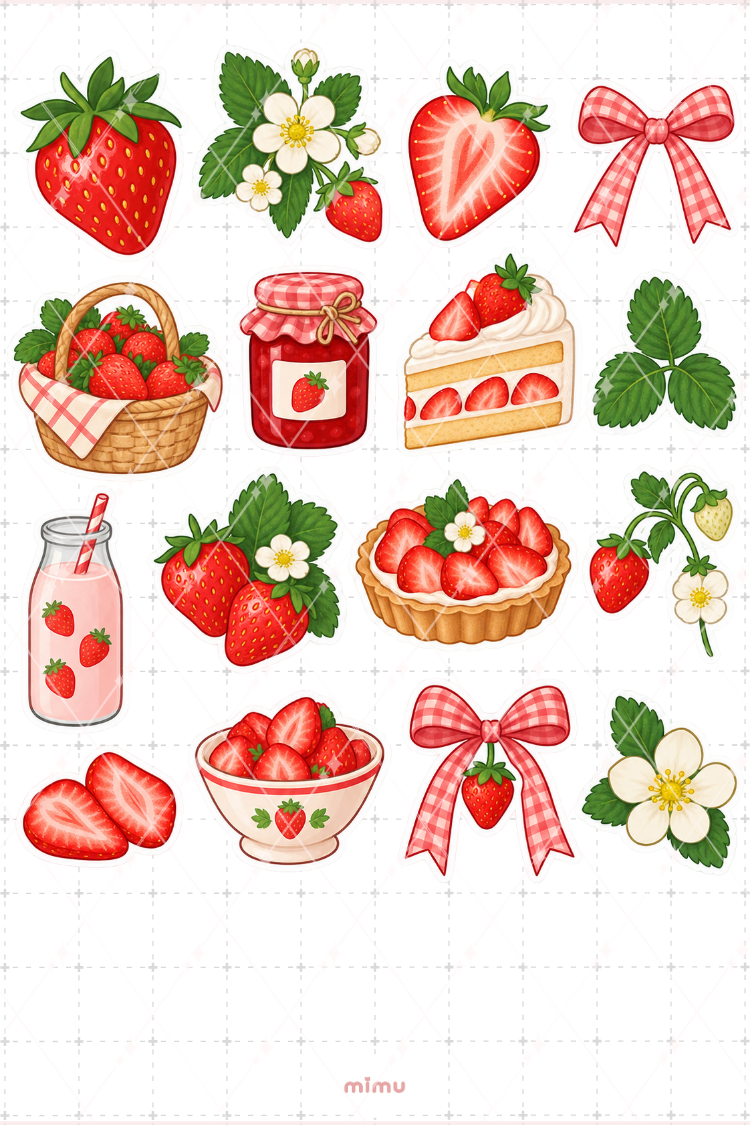 Çilek Strawberry Sticker Seti Meyve Temalı Dekoratif 2'li Etiket