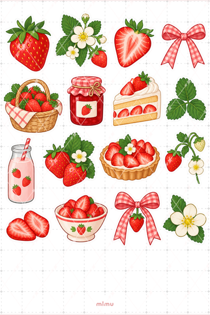 Çilek Strawberry Sticker Seti Meyve Temalı Dekoratif 2'li Etiket