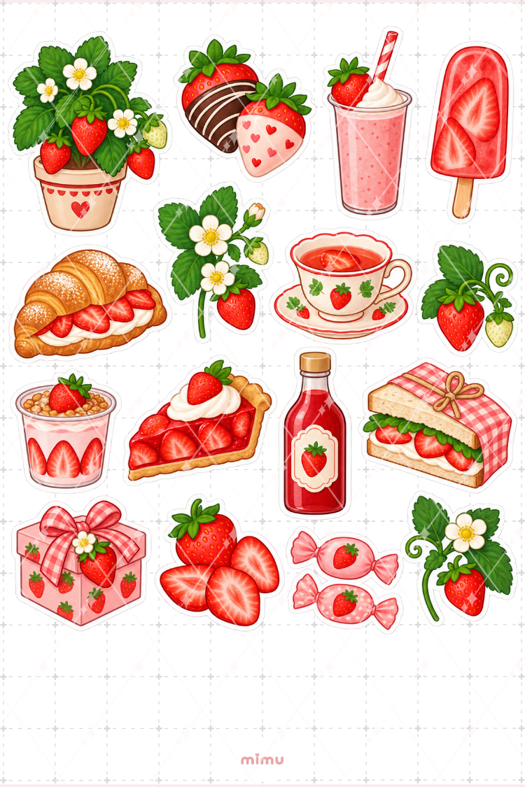 Çilek Strawberry Sticker Seti Meyve Temalı Dekoratif 2'li Etiket - 2