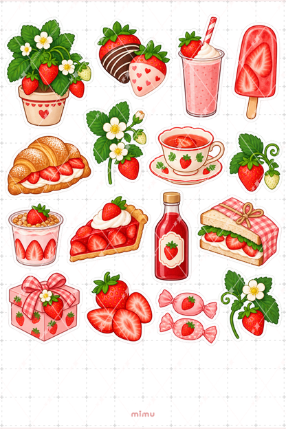 Çilek Strawberry Sticker Seti Meyve Temalı Dekoratif 2'li Etiket - 2