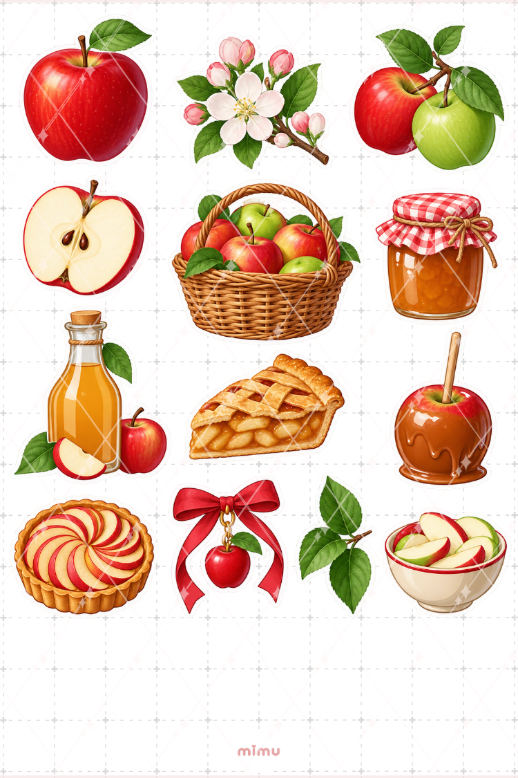 Elma Apple Sticker Seti Meyve Temalı Dekoratif 2'li Etiket