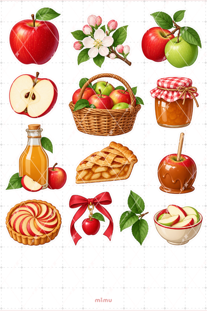 Elma Apple Sticker Seti Meyve Temalı Dekoratif 2'li Etiket