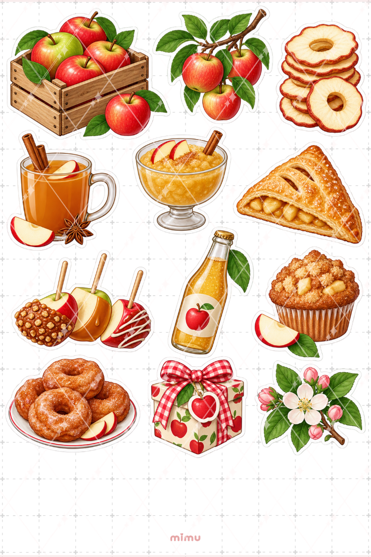 Elma Apple Sticker Seti Meyve Temalı Dekoratif 2'li Etiket - 2