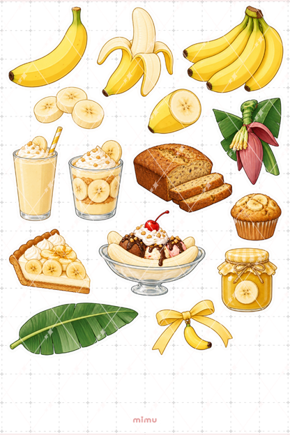 Muz Banana Sticker Seti Meyve Temalı Dekoratif 2'li Etiket