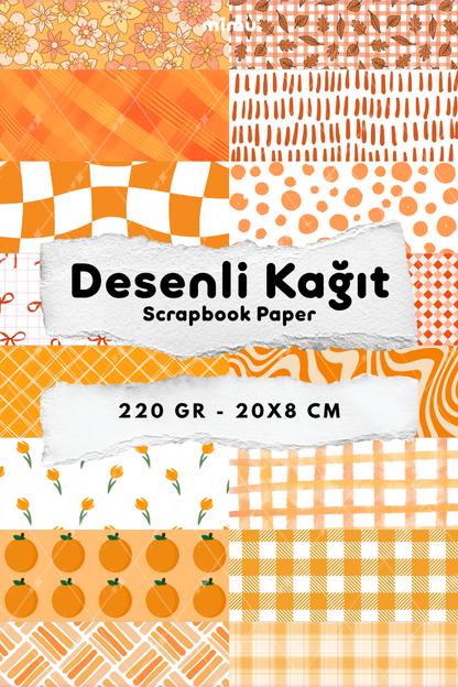 Desenli Kağıt Seti Scrapbook Kağıdı (220 gr) Ajanda Kolaj Junk Journal Bullet Journal Kağıtları