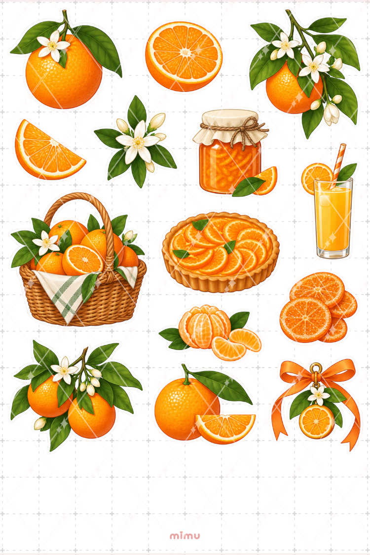 Portakal Orange Sticker Seti Narenciye Meyve Temalı Dekoratif 2'li Etiket