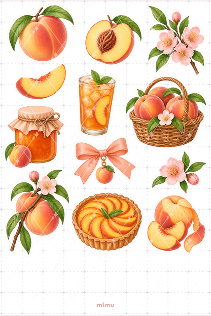 Şeftali Peach Sticker Seti Meyve Temalı Dekoratif 2'li Etiket