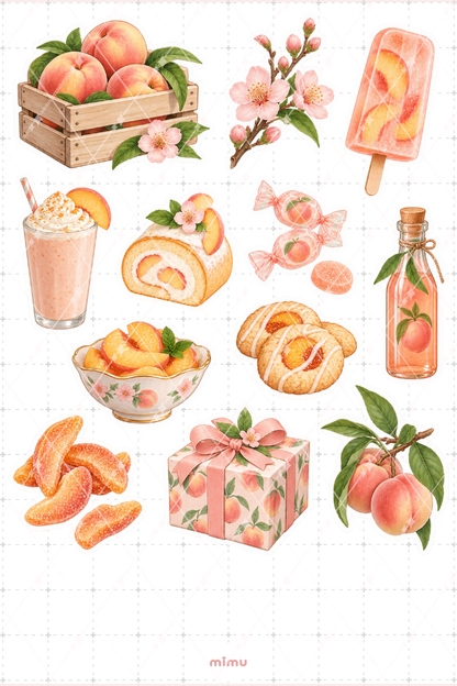 Şeftali Peach Sticker Seti Meyve Temalı Dekoratif 2'li Etiket - 2