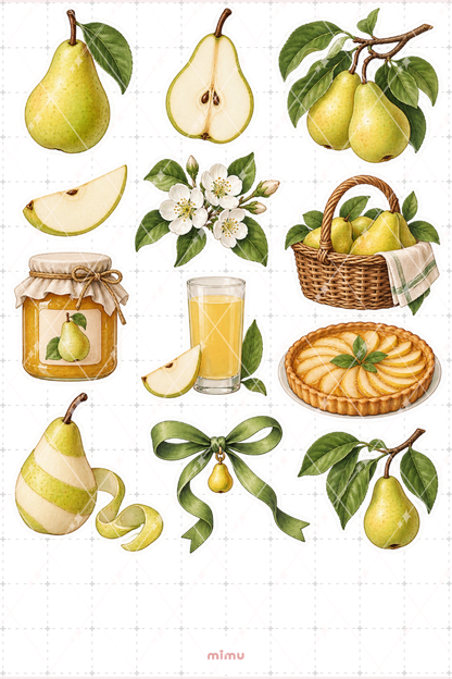 Armut Pear Sticker Seti Meyve Temalı Dekoratif 2'li Etiket