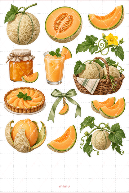 Kavun Melon Sticker Seti Yaz Meyveleri Temalı Dekoratif 2'li Etiket
