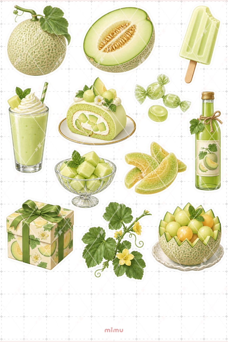 Kavun Melon Sticker Seti Yaz Meyveleri Temalı Dekoratif 2'li Etiket - 2