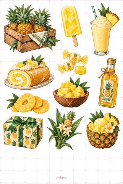 Ananas Pineapple Sticker Seti Tropikal Meyve Temalı Dekoratif 2'li Etiket - 2