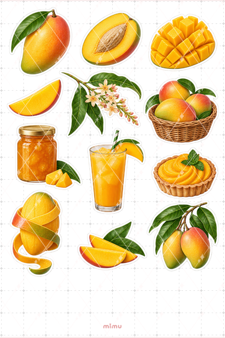 Mango Sticker Seti Tropikal Meyve Temalı Dekoratif 2'li Etiket
