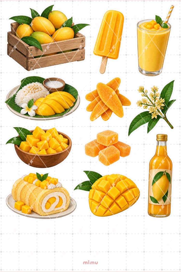 Mango Sticker Seti Tropikal Meyve Temalı Dekoratif 2'li Etiket - 2