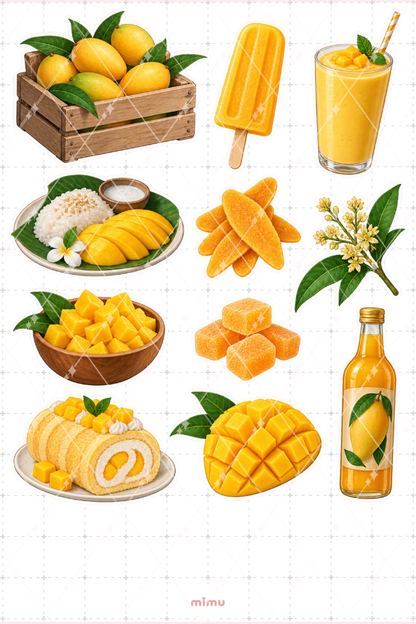 Mango Sticker Seti Tropikal Meyve Temalı Dekoratif 2'li Etiket - 2