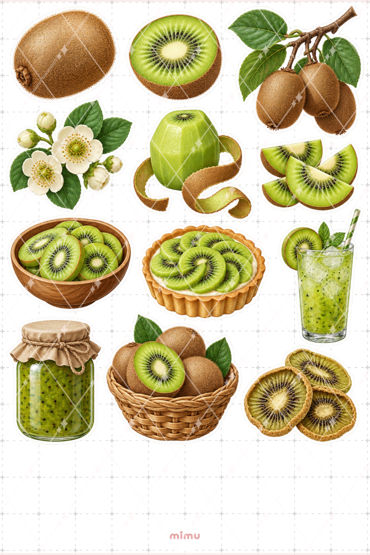 Kiwi Sticker Seti Meyve Temalı Dekoratif 2'li Etiket