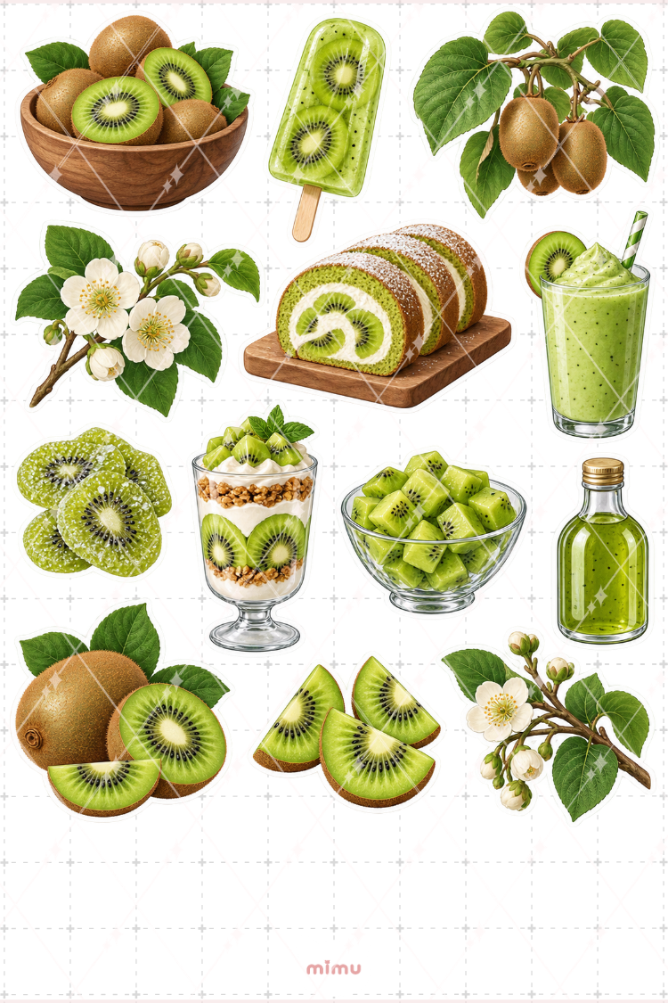 Kiwi Sticker Seti Meyve Temalı Dekoratif 2'li Etiket - 2