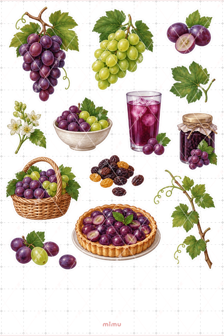 Üzüm Grape Sticker Seti Meyve Temalı Dekoratif 2'li Etiket