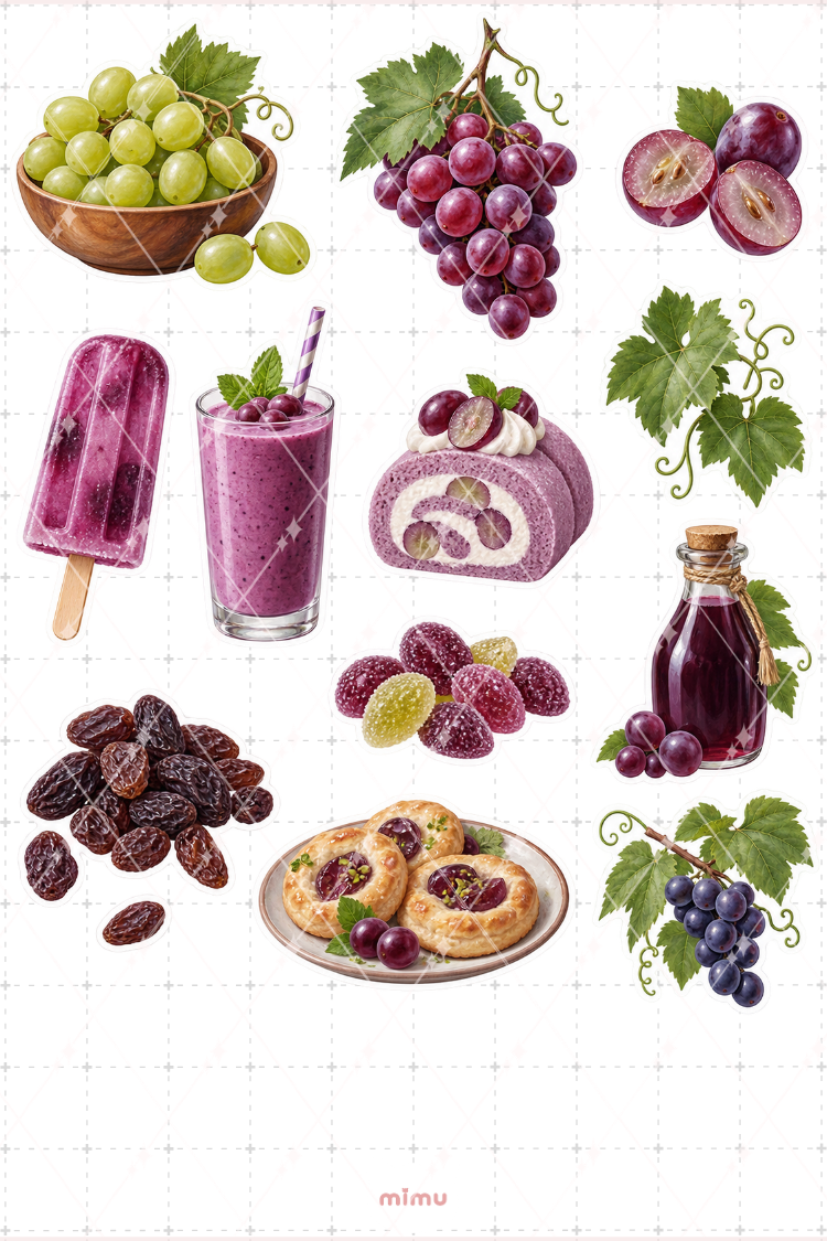 Üzüm Grape Sticker Seti Meyve Temalı Dekoratif 2'li Etiket - 2