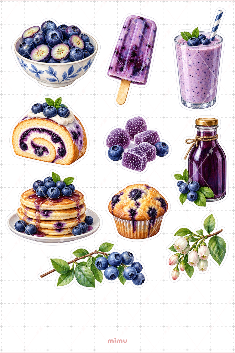 Yaban Mersini Blueberry Sticker Seti Meyve Temalı Dekoratif 2'li Etiket
