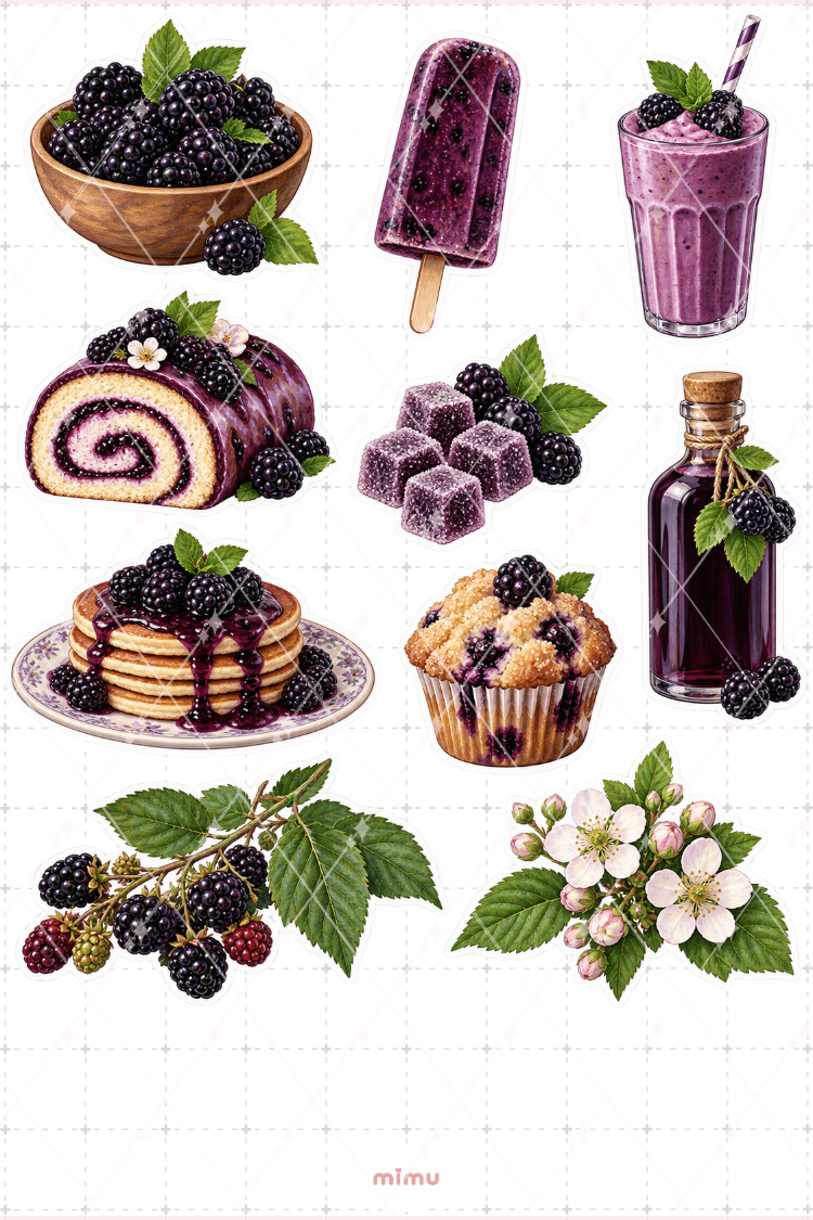 Böğürtlen Blackberry Sticker Seti Meyve Temalı Dekoratif 2'li Etiket