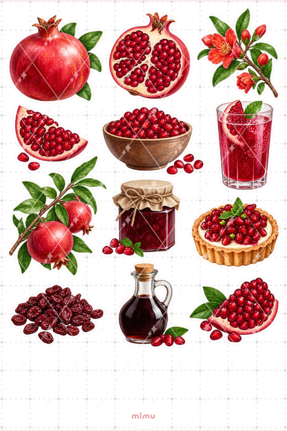 Nar Pomegranate Sticker Seti Meyve Temalı Dekoratif 2'li Etiket