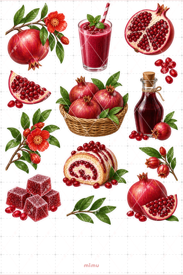 Nar Pomegranate Sticker Seti Meyve Temalı Dekoratif 2'li Etiket - 2