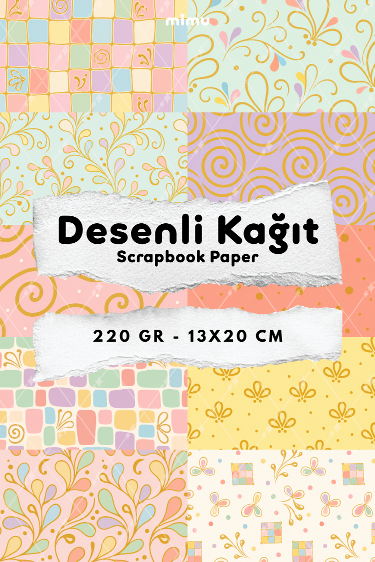 Pastel Mozaik Spiral Çiçek Desenli Kağıt Seti Scrapbook Kağıdı (220 gr) Ajanda Günlük Kolaj Junk Journal Bullet Journal Kağıtları