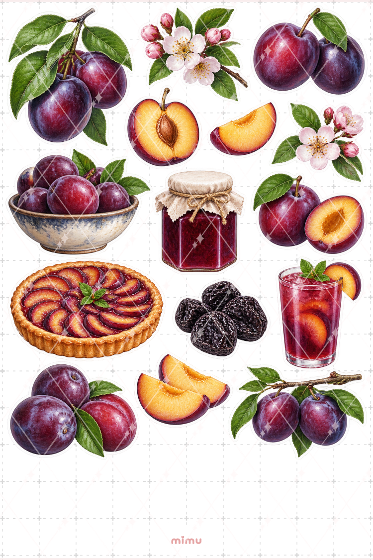 Erik Plum Sticker Seti Meyve Temalı Dekoratif 2'li Etiket
