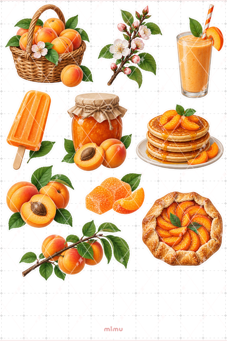 Kayısı Apricot Sticker Seti Meyve Temalı Dekoratif 2'li Etiket