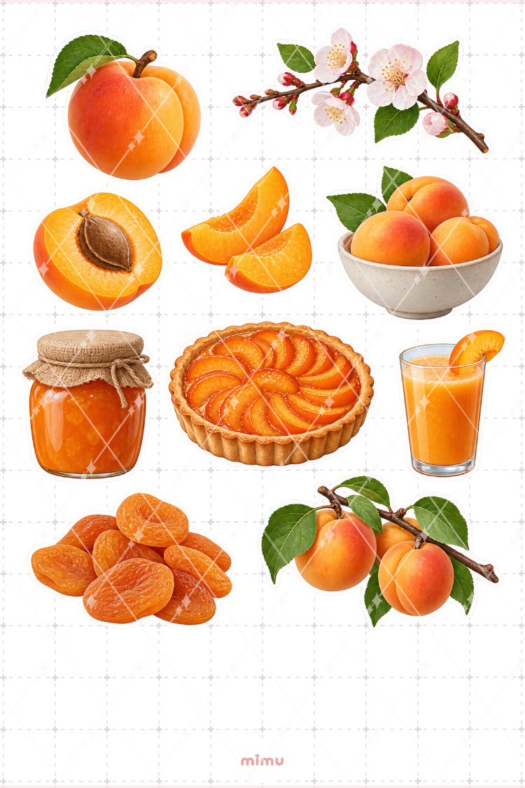 Kayısı Apricot Sticker Seti Meyve Temalı Dekoratif 2'li Etiket - 2