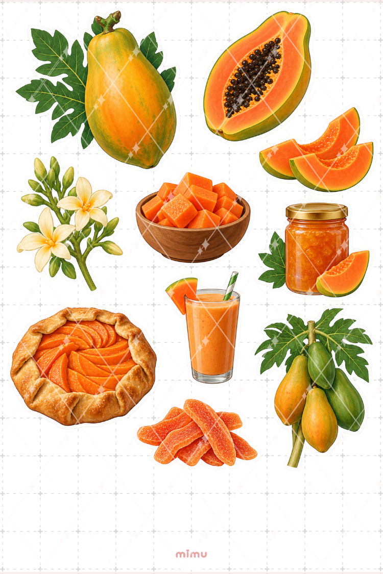 Papaya Sticker Seti Tropikal Meyve Temalı Dekoratif 2'li Etiket - 2