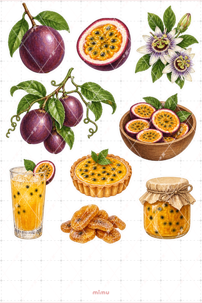 Çarkıfelek Meyvesi Passion Fruit Sticker Seti Tropikal Meyve Temalı Dekoratif 2'li Etiket