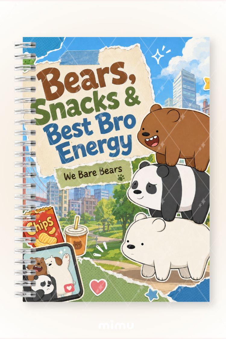 We Bare Bears Panda Boz Ayı Kutup Ayısı Desenli 60 Yaprak Çizgisiz Okul Defteri A5 Spiralli Not Defteri
