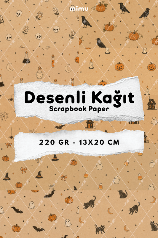 Kraft Cadılar Bayramı Balkabağı Karga Hayalet Desenli Kağıt Seti Scrapbook Kağıdı (220 gr) Ajanda Günlük Kolaj Junk Journal Bullet Journal Kağıtları