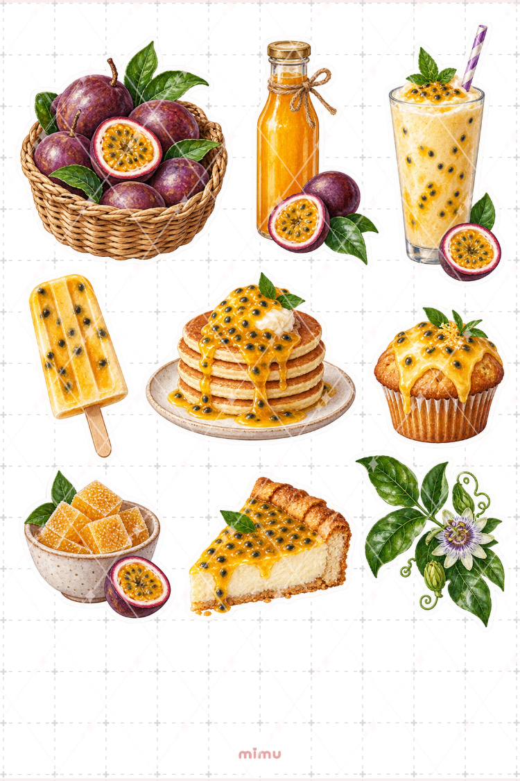 Çarkıfelek Meyvesi Passion Fruit Sticker Seti Tropikal Meyve Temalı Dekoratif 2'li Etiket - 2
