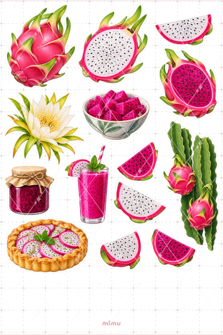 Ejder Meyvesi Dragon Fruit Sticker Seti Tropikal Meyve Temalı Dekoratif 2'li Etiket - 2