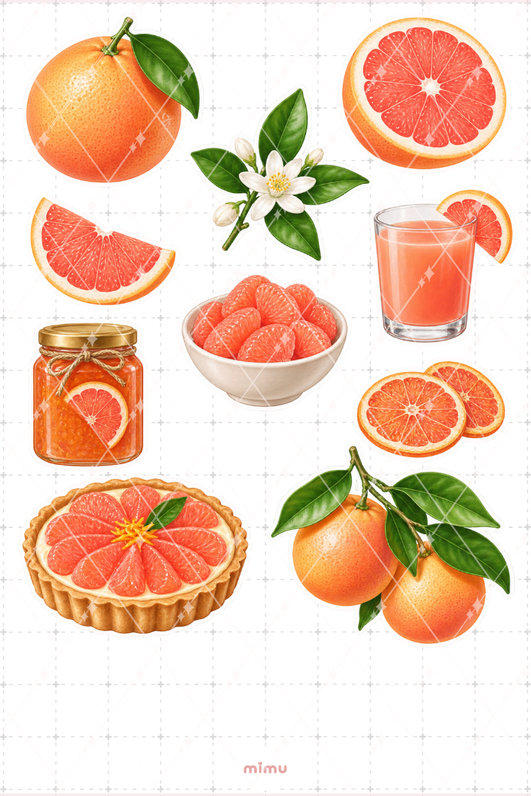 Greyfurt Grapefruit Sticker Seti Narenciye Meyve Temalı Dekoratif 2'li Etiket