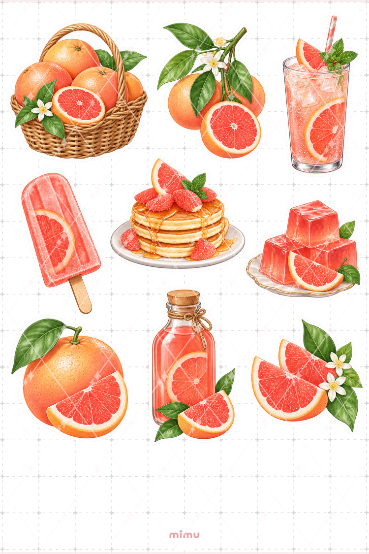 Greyfurt Grapefruit Sticker Seti Narenciye Meyve Temalı Dekoratif 2'li Etiket - 2