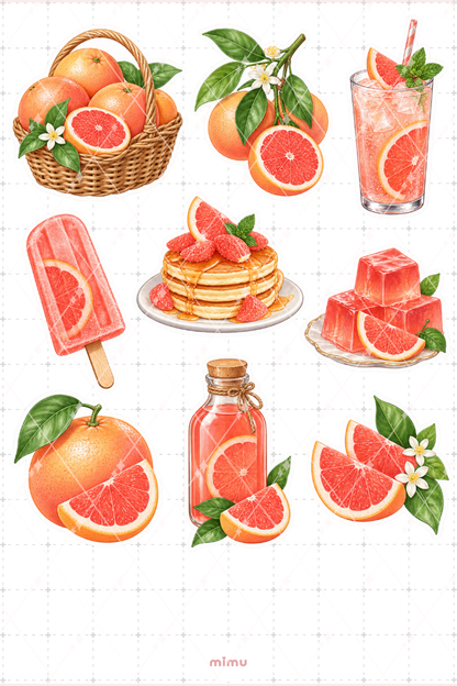 Greyfurt Grapefruit Sticker Seti Narenciye Meyve Temalı Dekoratif 2'li Etiket - 2