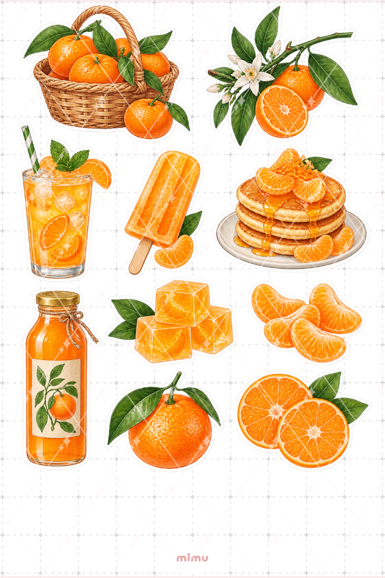 Mandalina Mandarin Sticker Seti Narenciye Meyve Temalı Dekoratif 2'li Etiket - 2