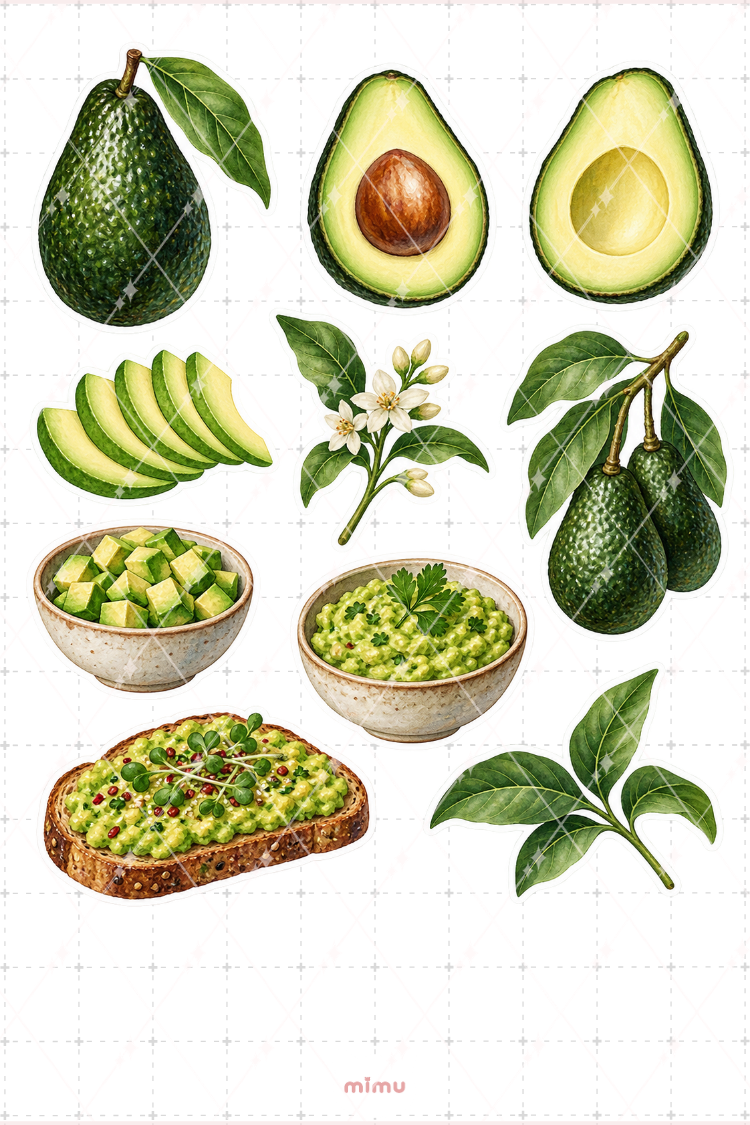 Avokado Avocado Sticker Seti Meyve Temalı Dekoratif 2'li Etiket
