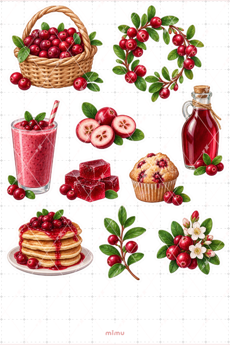 Turna Yemişi Cranberry Sticker Seti Meyve Temalı Dekoratif 2'li Etiket
