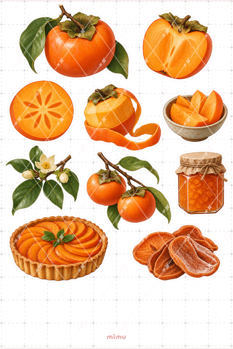 Trabzon Hurması Persimmon Sticker Seti Meyve Temalı Dekoratif 2'li Etiket - 2