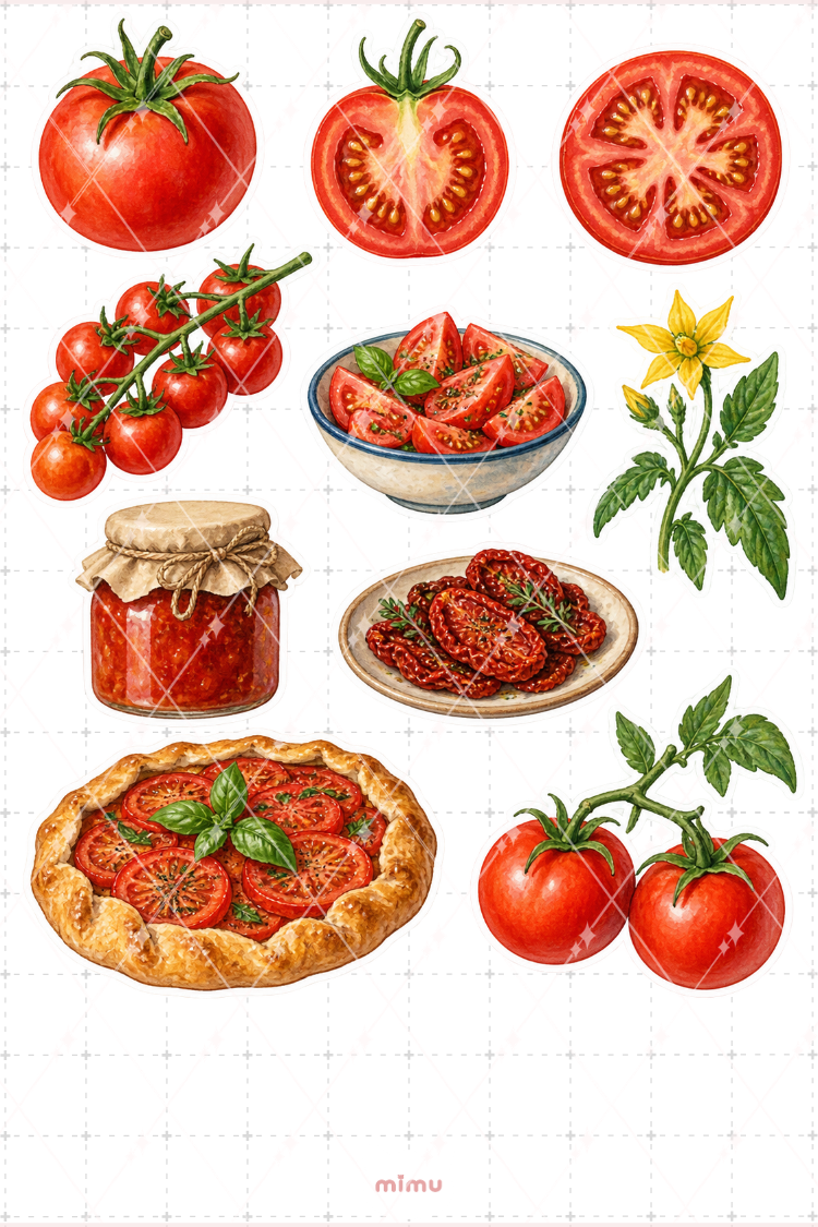 Domates Tomato Sticker Seti Sebze Bahçe Temalı Dekoratif 2'li Etiket