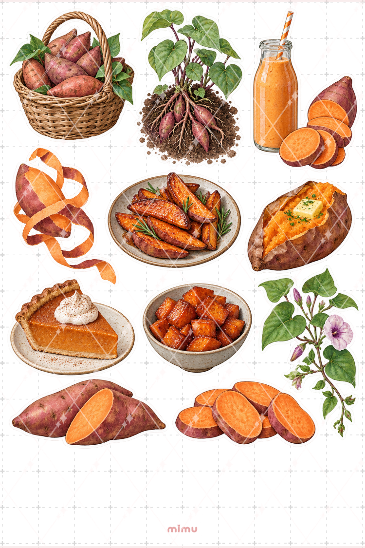 Tatlı Patates Sweet Potato Sticker Seti Sebze Temalı Dekoratif 2'li Etiket