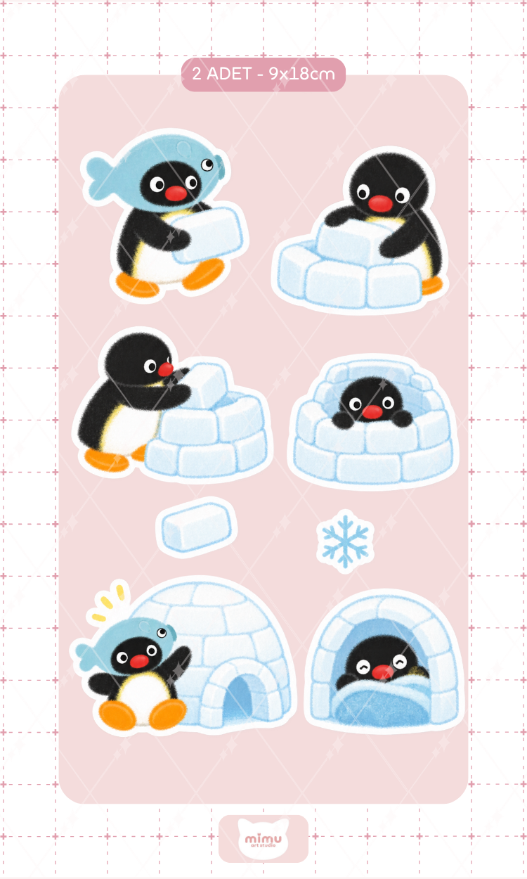 Pingu İglo Macerası Sticker Seti Antarktika Kış Temalı Dekoratif Etiket 2 Adet