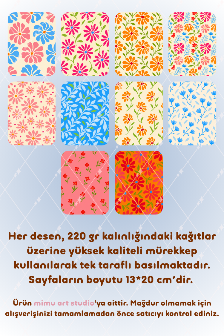 Renkli Retro Çiçek Bahçesi Botanik Desenli Kağıt Seti Scrapbook Kağıdı (220 gr) Ajanda Günlük Kolaj Junk Journal Bullet Journal Kağıtları